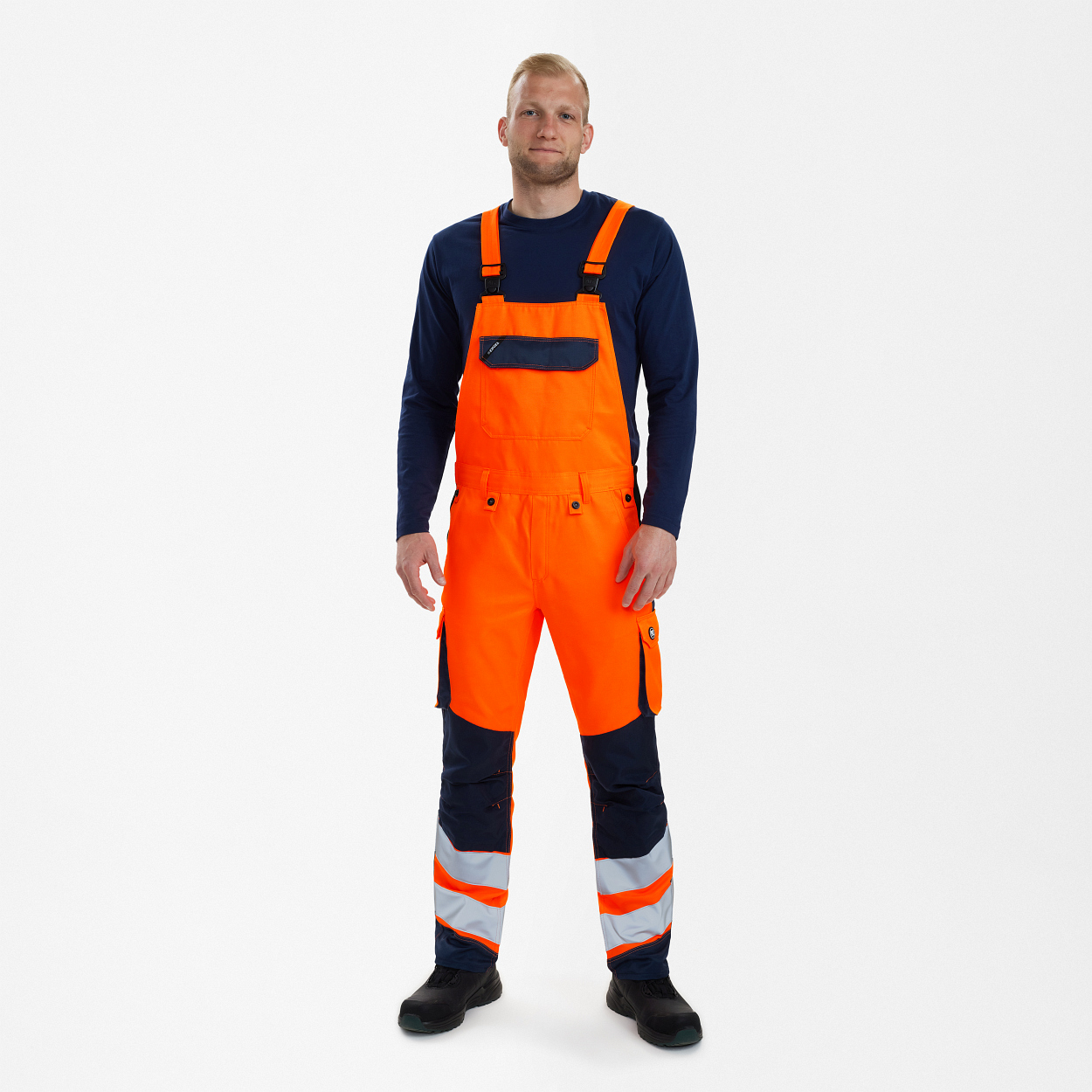 ENGEL Safety Light Latzhose in Orange/Blue ink, Größe 106