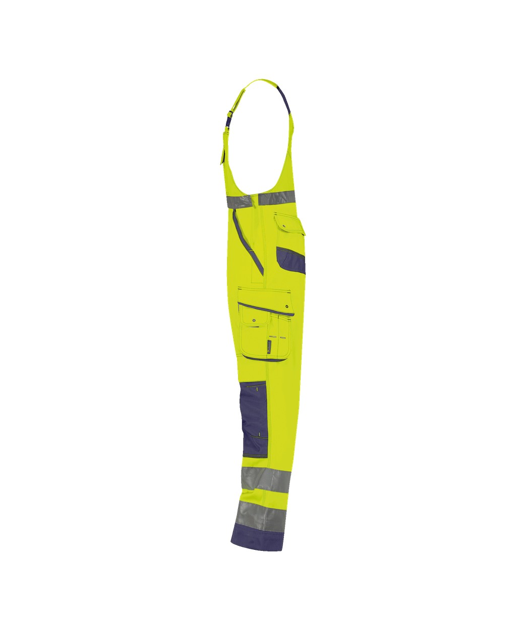 Warnschutz Latzhose mit Kniepolstertaschen "DASSY® Malmedy" in NEONGELB/DUNKELBLAU, Größe 58 - langer Schritt PESCO74