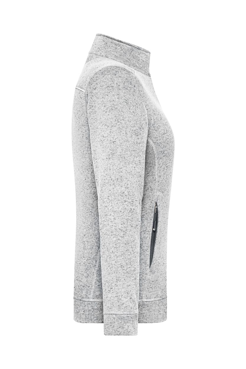 Ladies' Knitted Workwear Fleece Jacket - SOLID - "JN897" in White-Melange/Carbon, Größe 4XL - Daiber