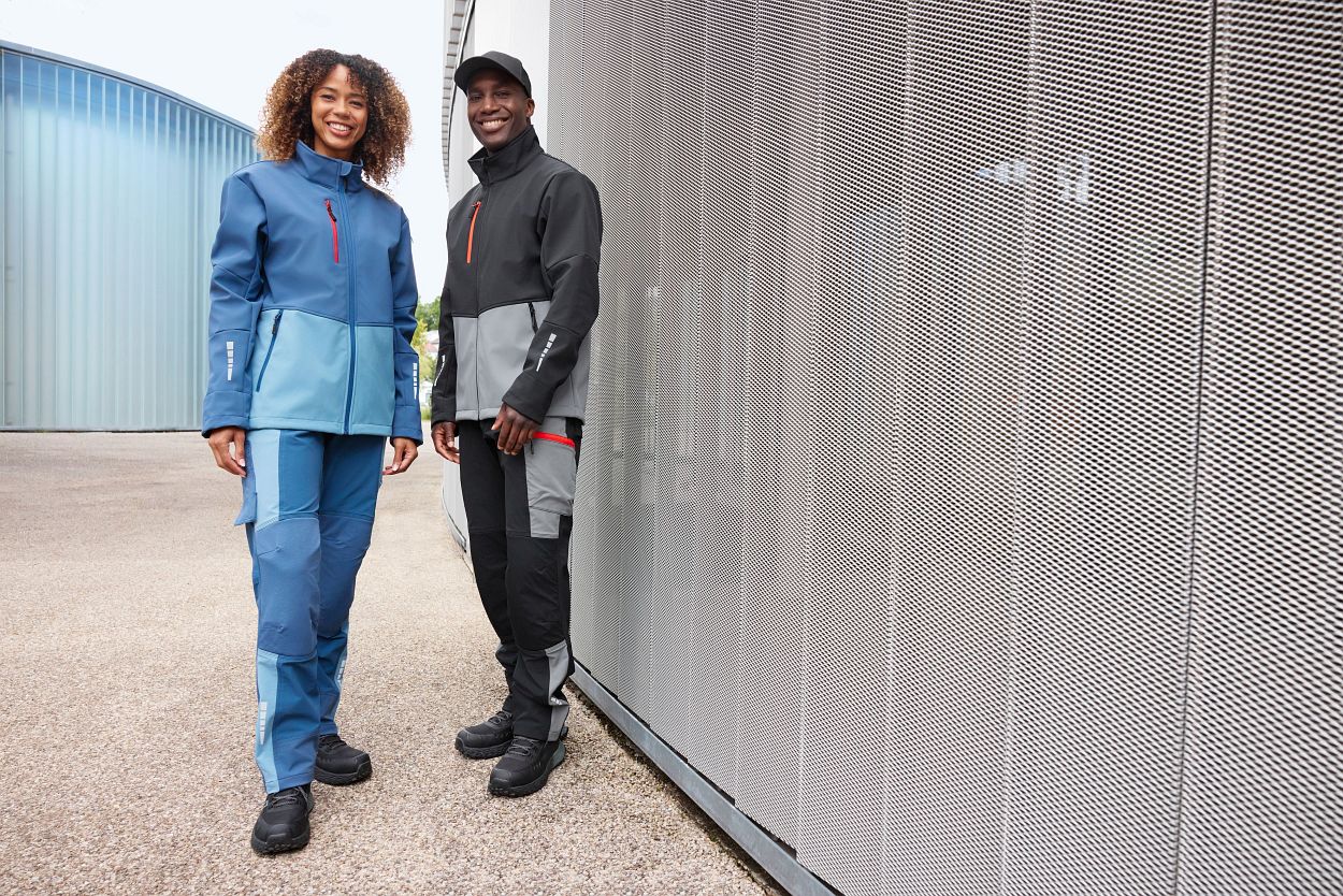 Workwear Softshell Jacket "JN1886" in White/Cement, Größe 4XL - Daiber