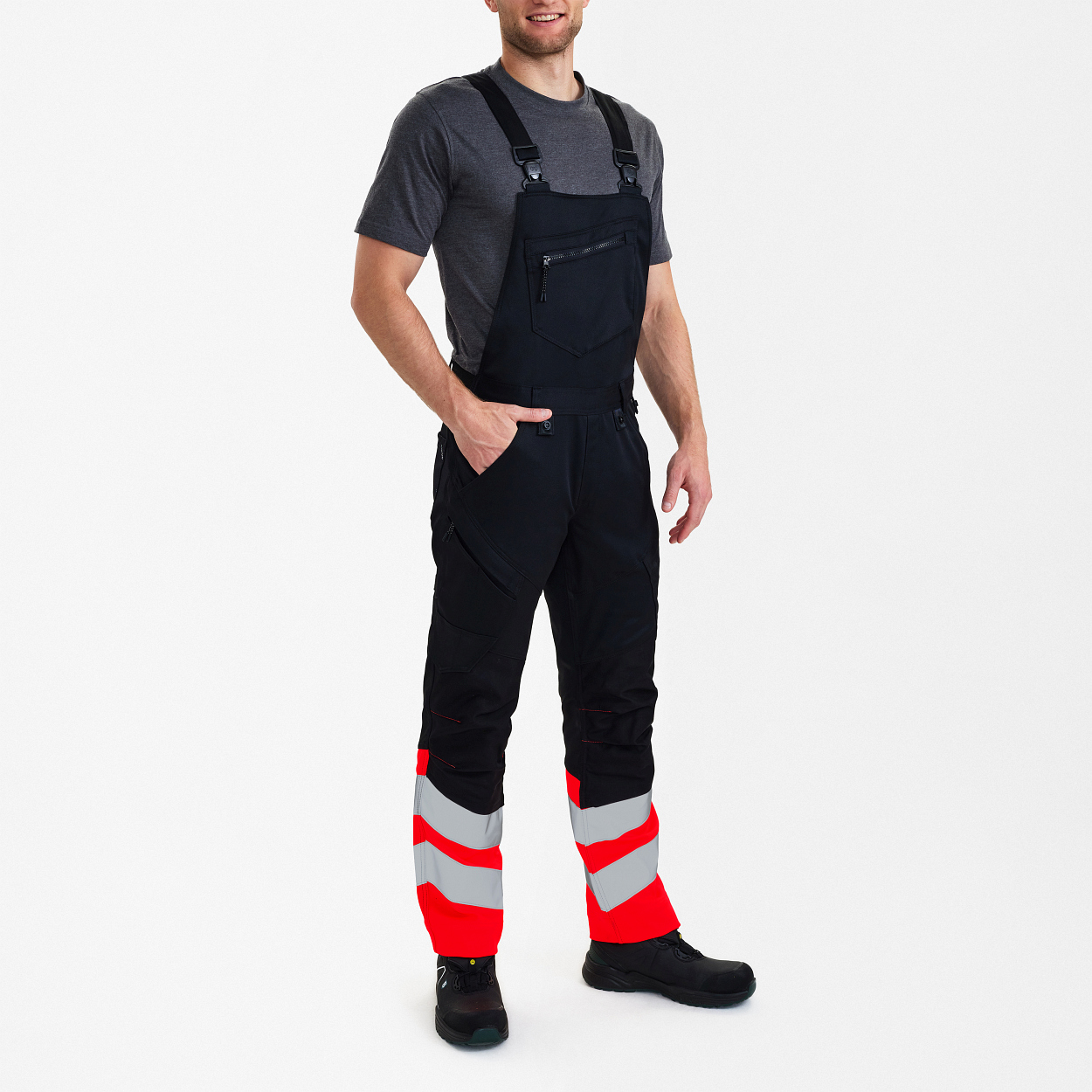 ENGEL Safety Latzhose in Schwarz/Rot, Größe 26
