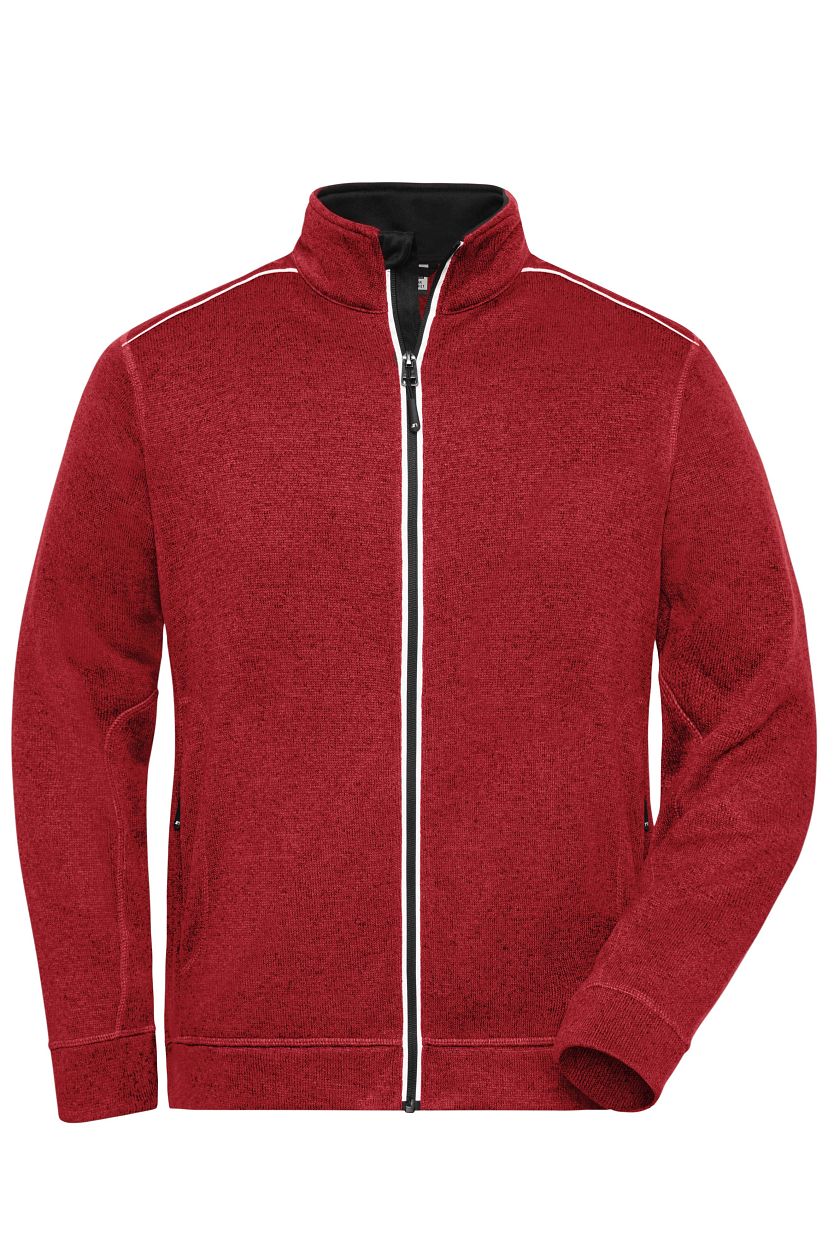 Men's Knitted Workwear Fleece Jacket - SOLID - "JN898" in Red-Melange/Black, Größe 6XL - Daiber