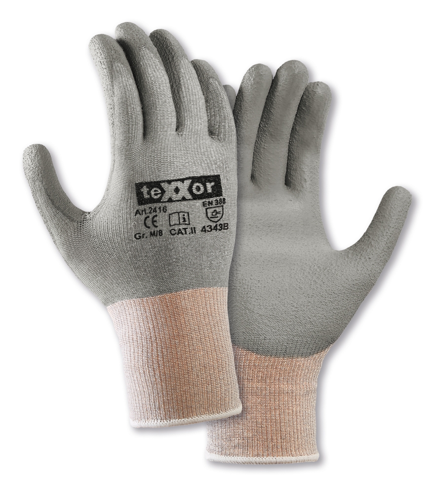 teXXor® Schnittschutz-Strickhandschuhe PU-BESCHICHTUNG in Grau, Größe 11