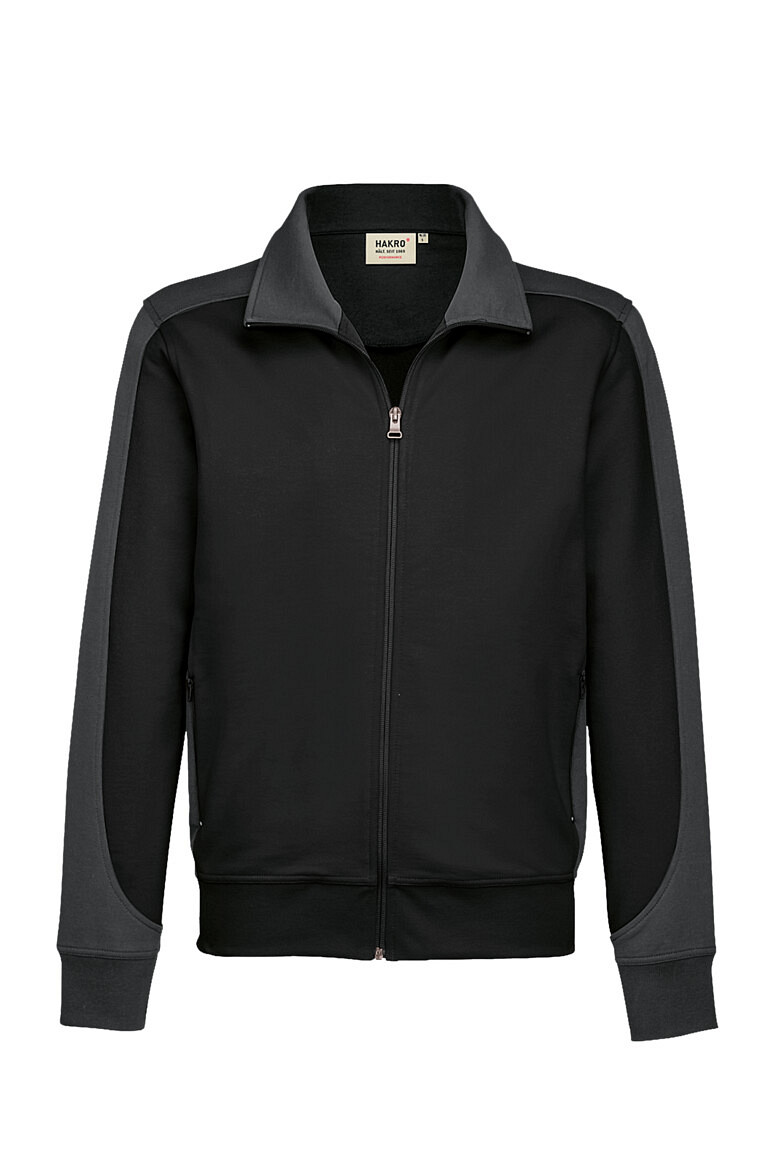 HAKRO 477 Sweatjacke Contrast MIKRALINAR® in schwarz/anthrazit, Größe 2XS