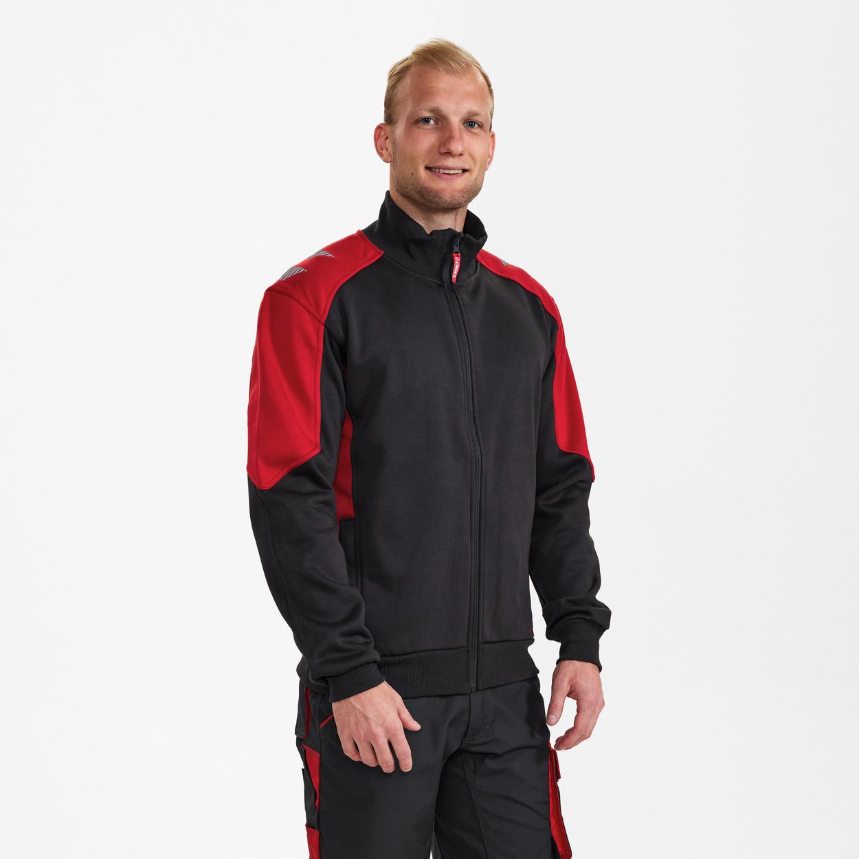 ENGEL Galaxy Sweatcardigan mit Kragen in Anthrazit Grau/Tomato Red, Größe XS