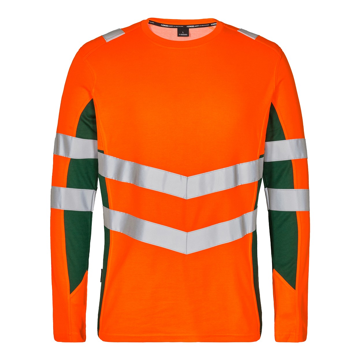 ENGEL Safety Langarm-Shirt in Orange/Grün, Größe XS