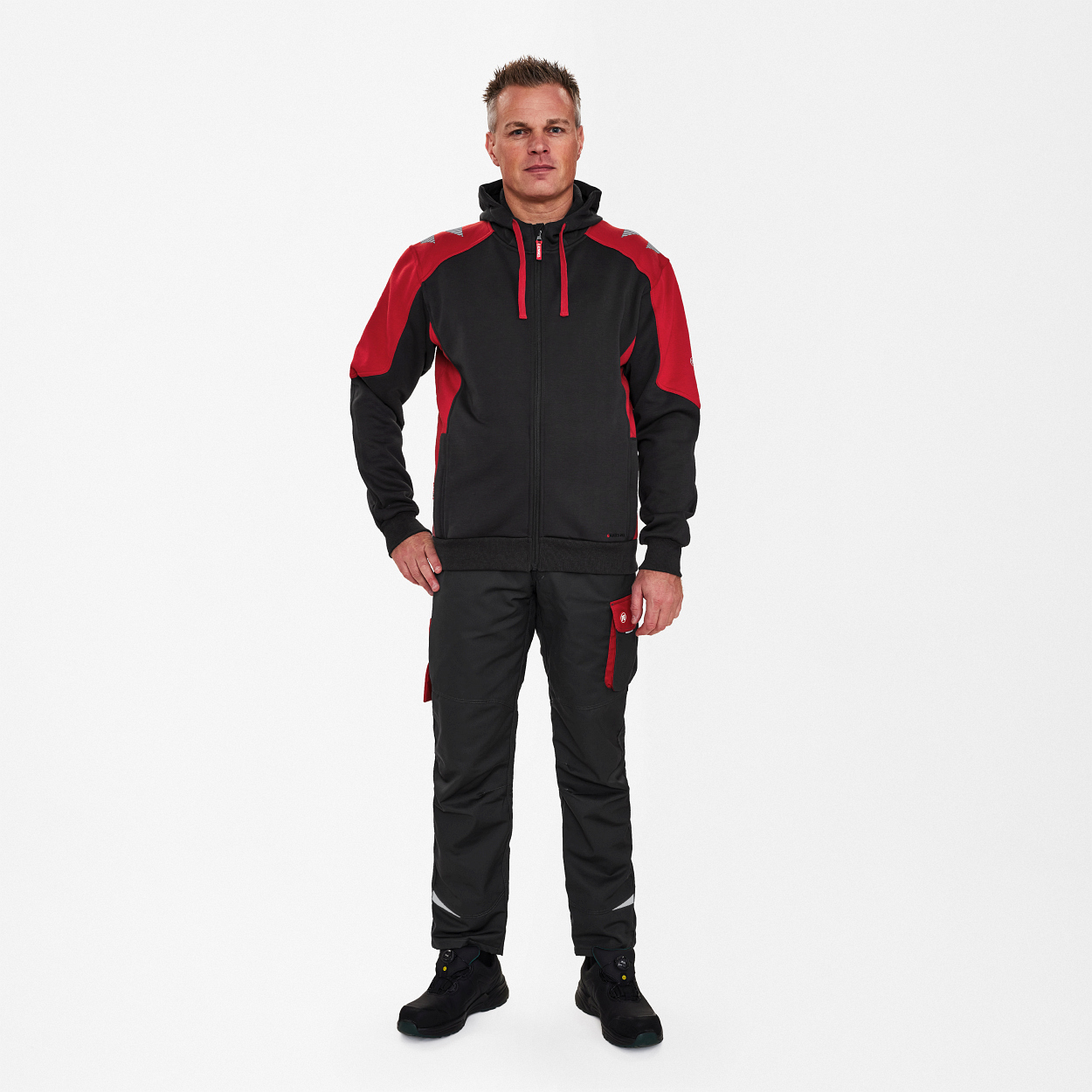 ENGEL Galaxy Sweatcardigan mit Kapuze in Anthrazit Grau/Tomato Red, Größe 2XL