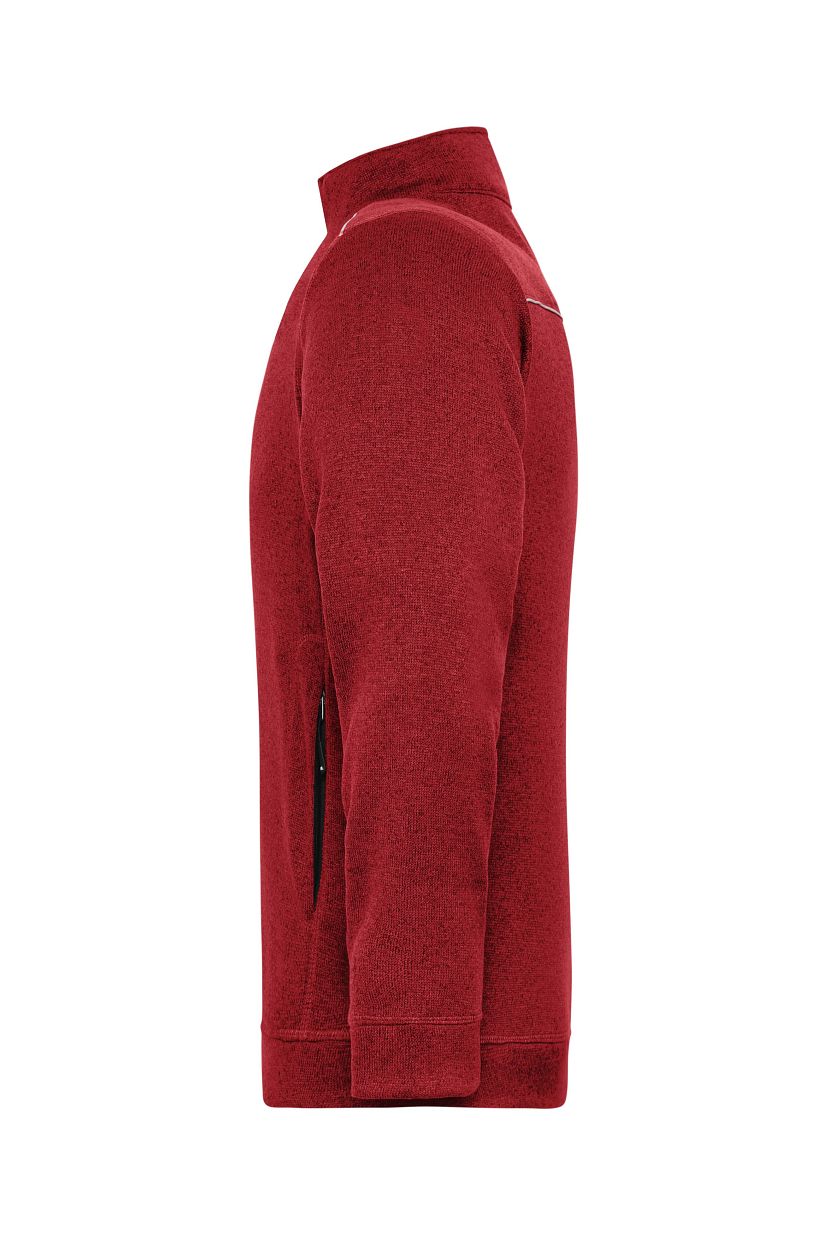 Men's Knitted Workwear Fleece Jacket - SOLID - "JN898" in Red-Melange/Black, Größe 6XL - Daiber