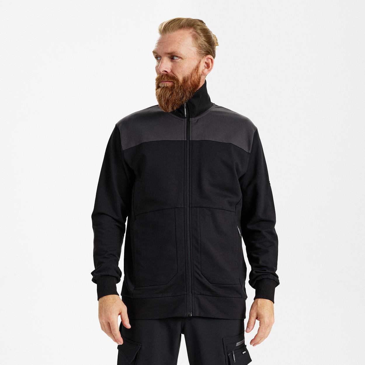 ENGEL Entire Sweatcardigan mit Kragen in Schwarz/Anthrazit Grau, Größe XS