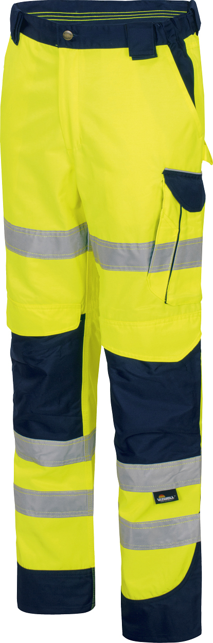 Warnschutz-Kontrast-Bundhose leuchtgelb-marine in Gr. 98 von Vizwell