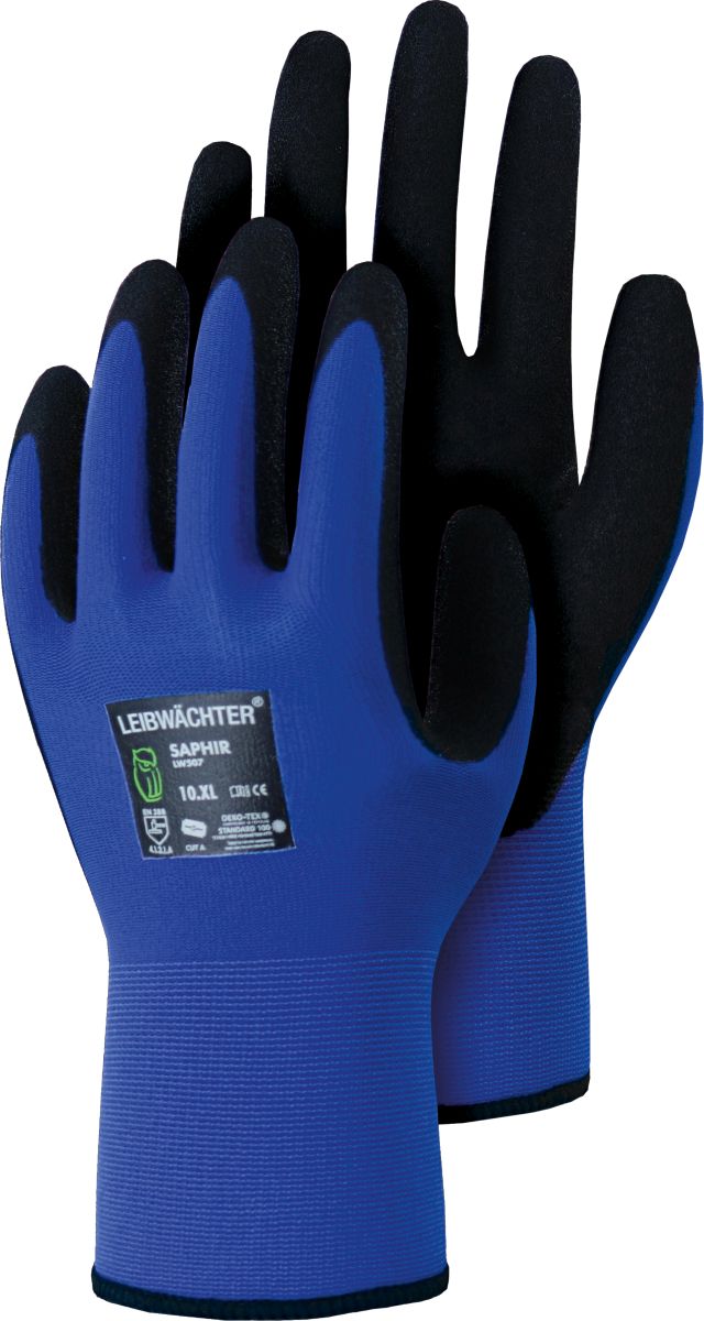 Polyester-Handschuh mit Nitril-Beschichtung LW507 "Saphir" in Blau Gr. 7 - Leibwächter