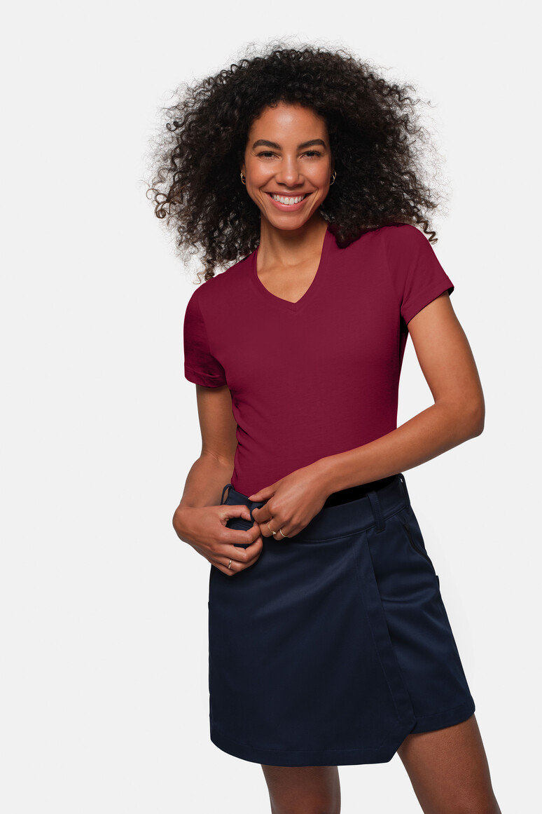 HAKRO 181 Damen V-Shirt MIKRALINAR® in Weinrot, Größe 6XL