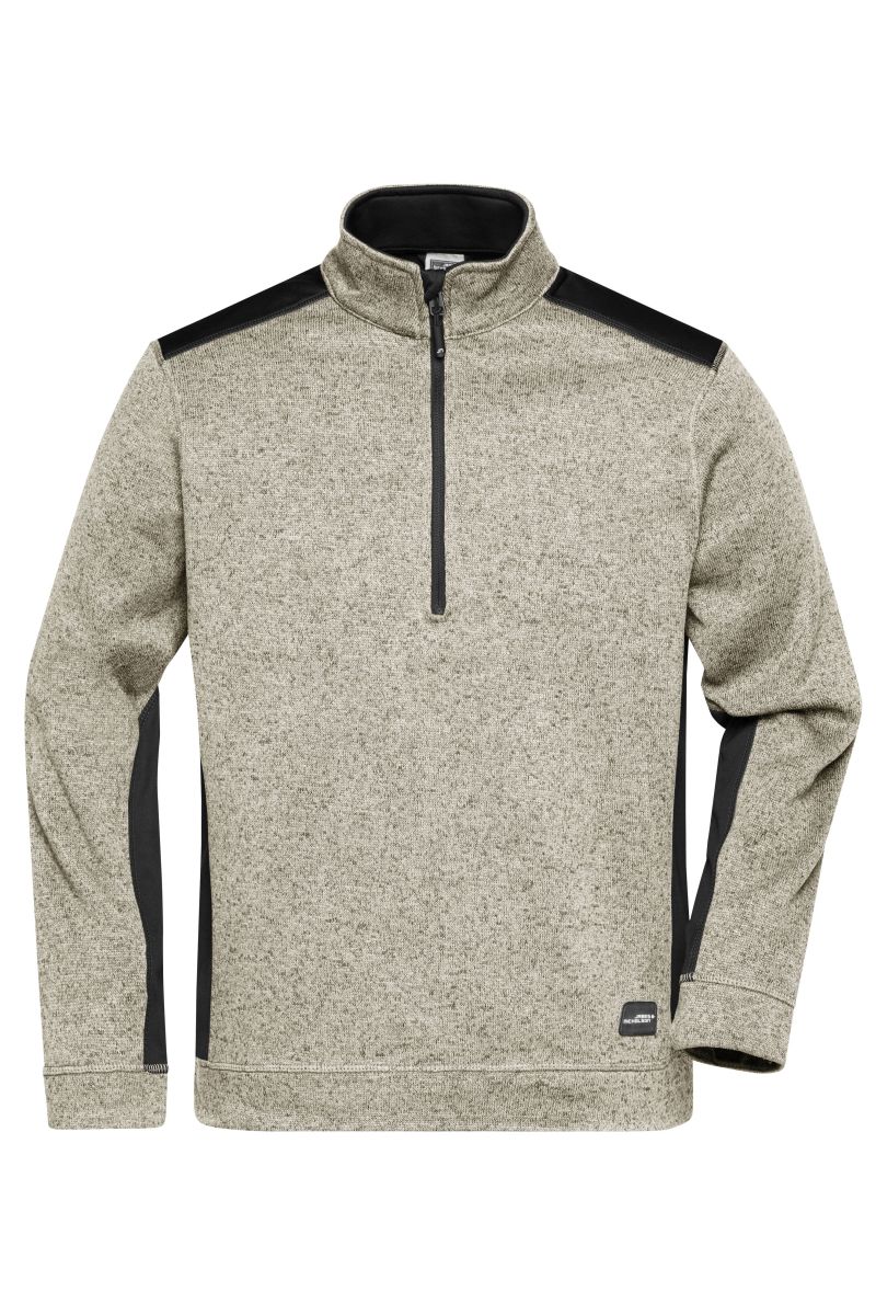 JN864 Herren Knitted Workwear Fleece Half-Zip - STRONG - in Stone-Melange / Black, Größe 3XL von James & Nicholson