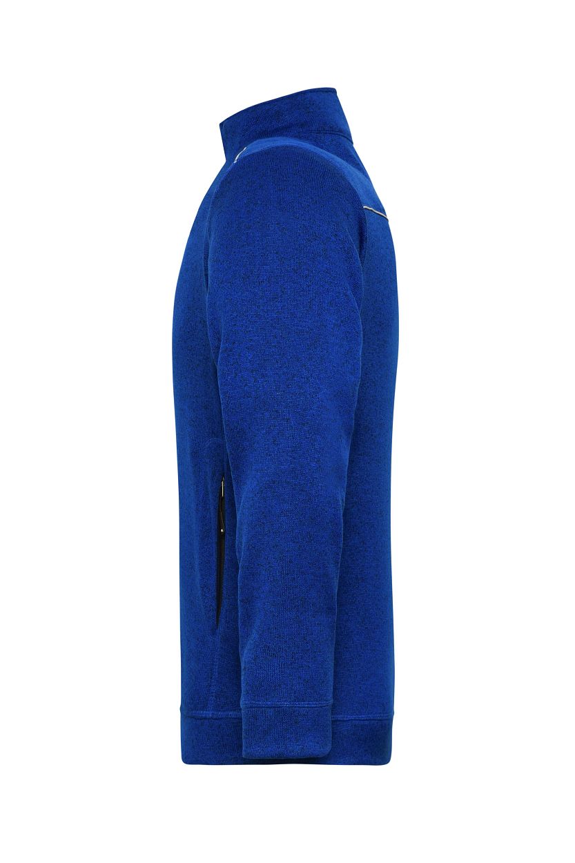 Men's Knitted Workwear Fleece Jacket - SOLID - "JN898" in Dark-Royal-Melange/Navy, Größe 6XL - Daiber