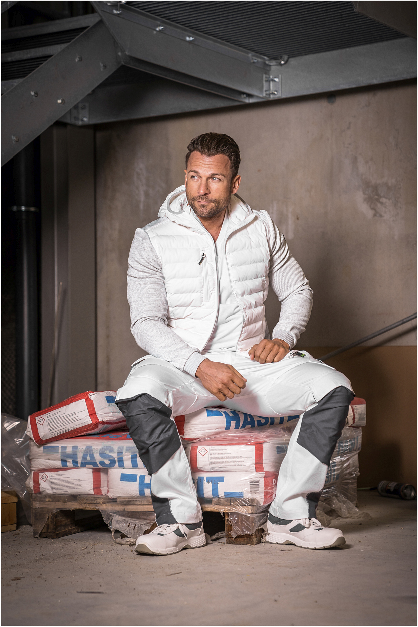 Herren Hybridjacke Casual Line Weiß CAHYJ, Gr. 3XL von Leibwächter Bundhose Flex Line in Weiß-Grau, Gr. 98 von Leibwächter