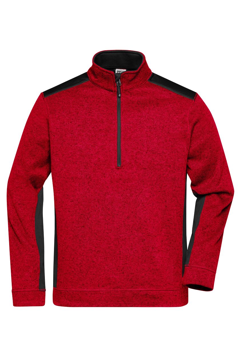 Men's Knitted Workwear Fleece Half-Zip - STRONG - "JN864" in Red-Melange/Black, Größe 6XL - Daiber