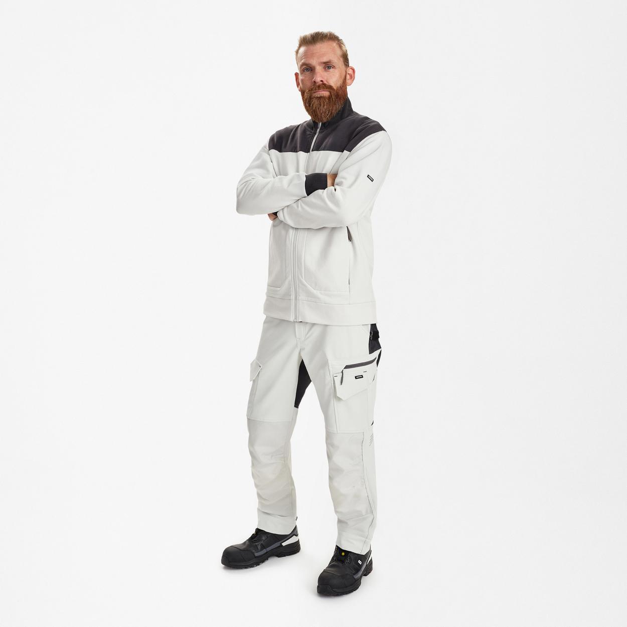 ENGEL Entire Sweatcardigan mit Kragen in Bone White / Anthracite Grey, Größe XS