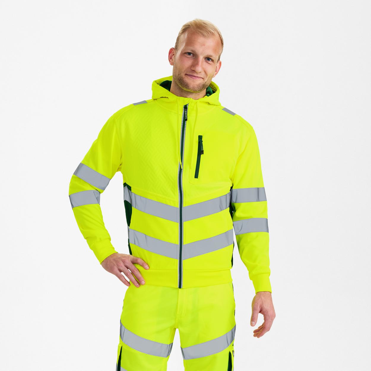 ENGEL Safety Sweatcardigan in Gelb/Grün, Größe XS