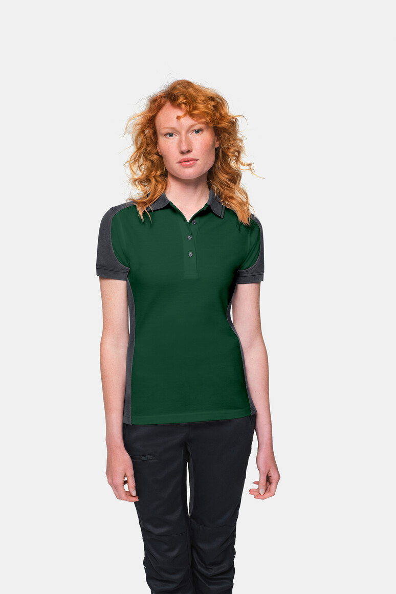 HAKRO 239 Damen Poloshirt Contrast MIKRALINAR® in Tanne/Anthrazit, Größe XS