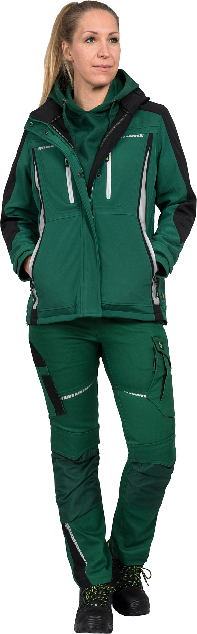 Damen Softshelljacke Flex Line Grün/Schwarz FLXDS, Gr. 34 von Leibwächter Damen-Bundhose Flex Line Grün/Schwarz FLXDH, Gr. 52 von Leibwächter
