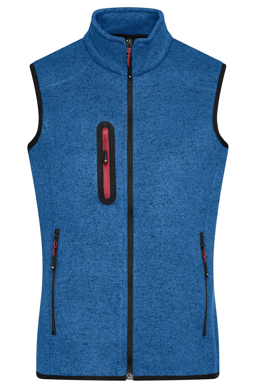 Men's Knitted Fleece Vest "JN774" in Royal-Melange/Red, Größe 3XL - Daiber