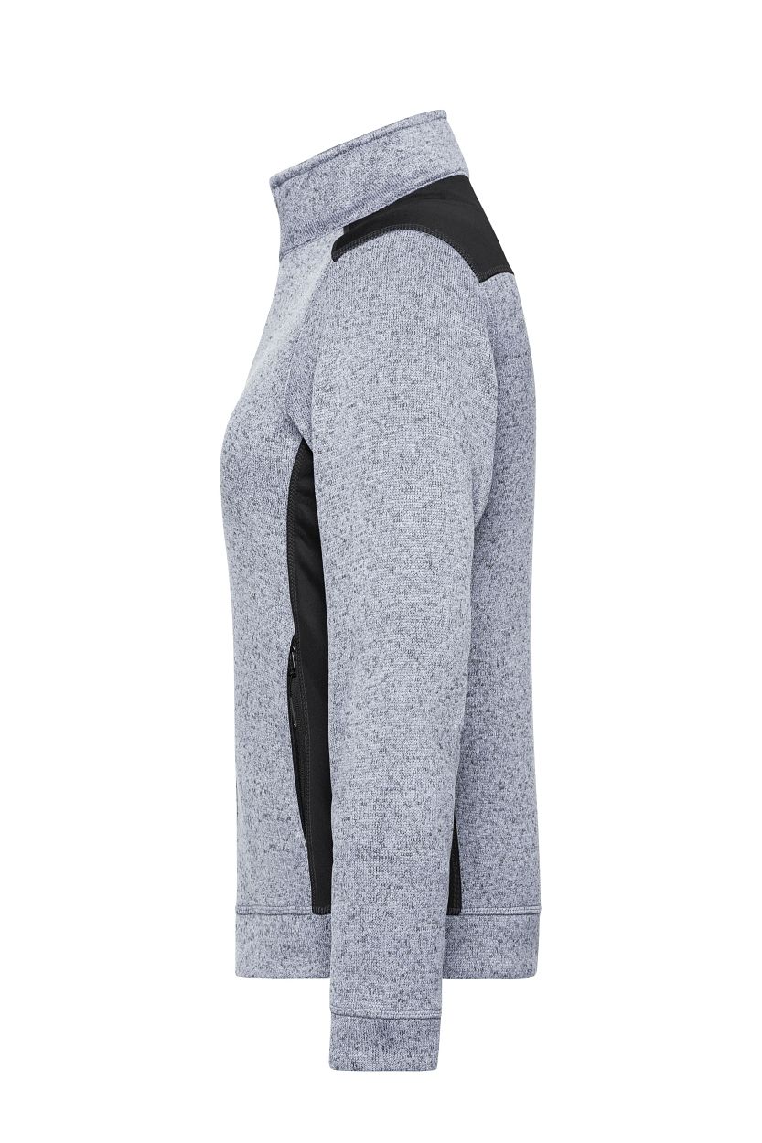 Ladies' Knitted Workwear Fleece Jacket - STRONG - "JN861" in White-Melange/Carbon, Größe 4XL - Daiber