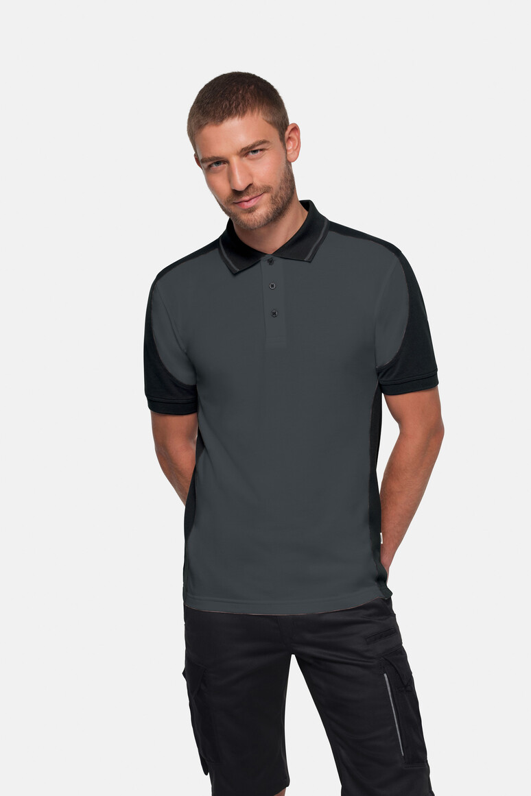 HAKRO 539 Poloshirt Contrast MIKRALINAR® ECO in Anthrazit/Schwarz, Größe 6XL