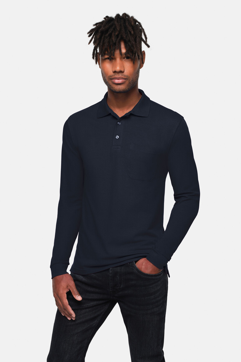 HAKRO 817 Pocket-Longsleeve-Polo MIKRALINAR® ECO in Tinte, Größe 4XL