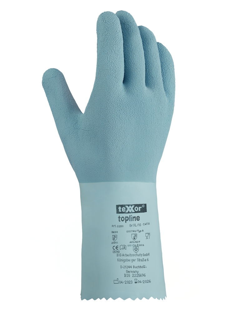 teXXor® topline Chemikalienschutz-Handschuhe NATURLATEX GERAUT in Blau, Größe 11