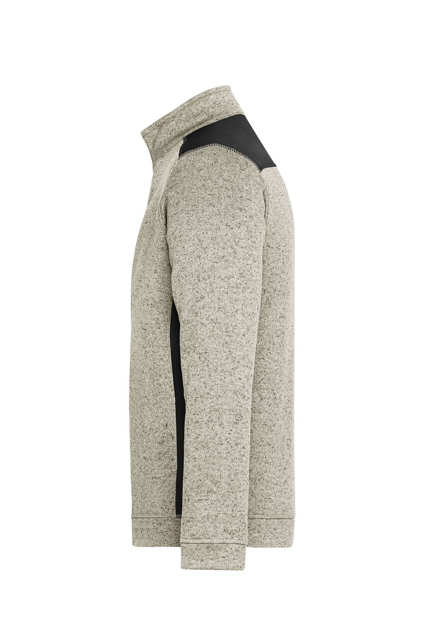Men's Knitted Workwear Fleece Half-Zip - STRONG - "JN864" in Stone-Melange/Black, Größe 6XL - Daiber