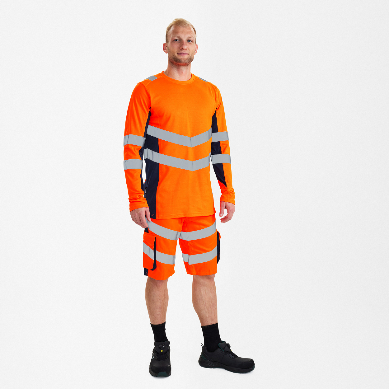 ENGEL Safety Langarm-Shirt in Orange/Blue ink, Größe XS