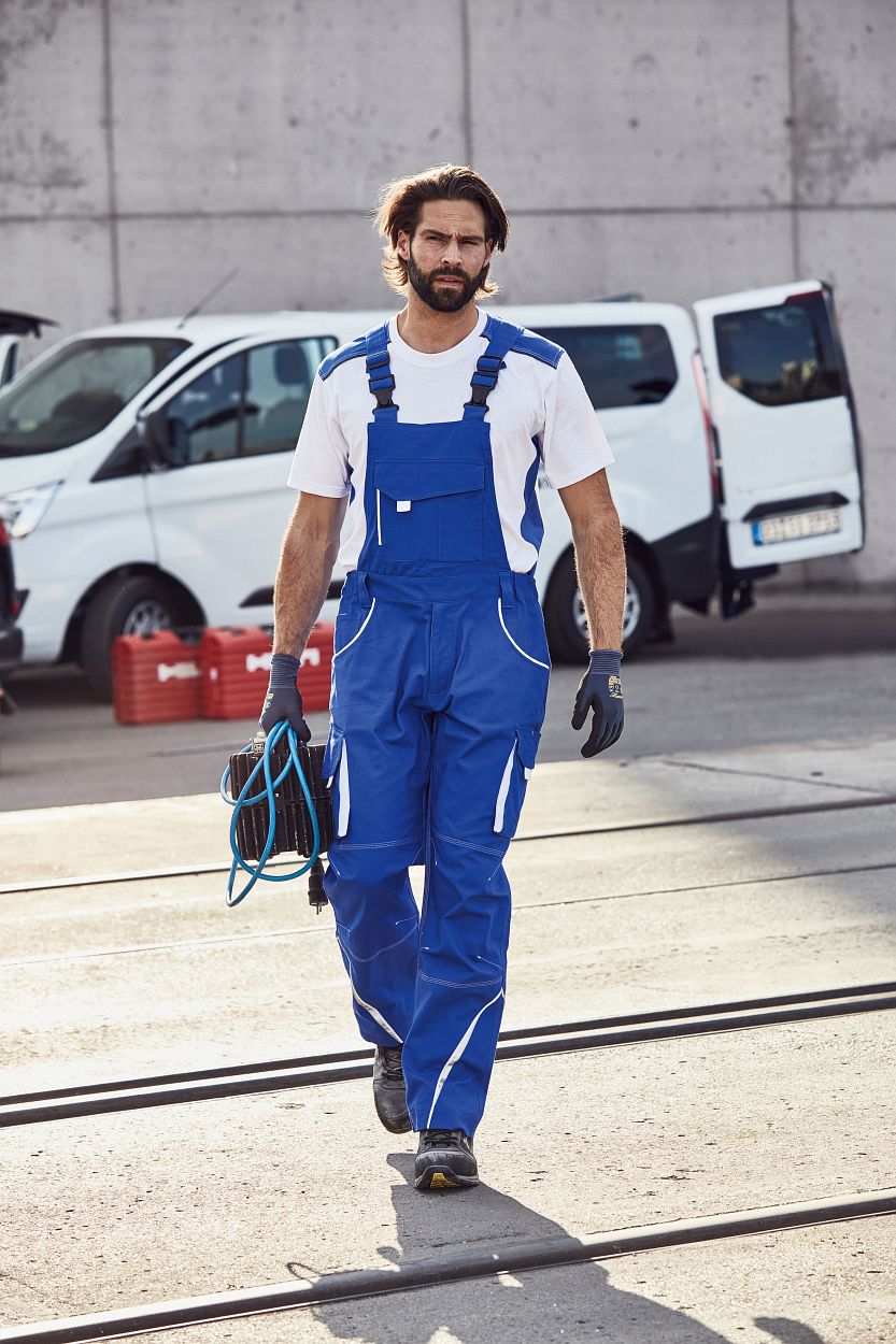Workwear Pants with Bib - COLOR - "JN848" in White/Royal, Größe 62 - Daiber