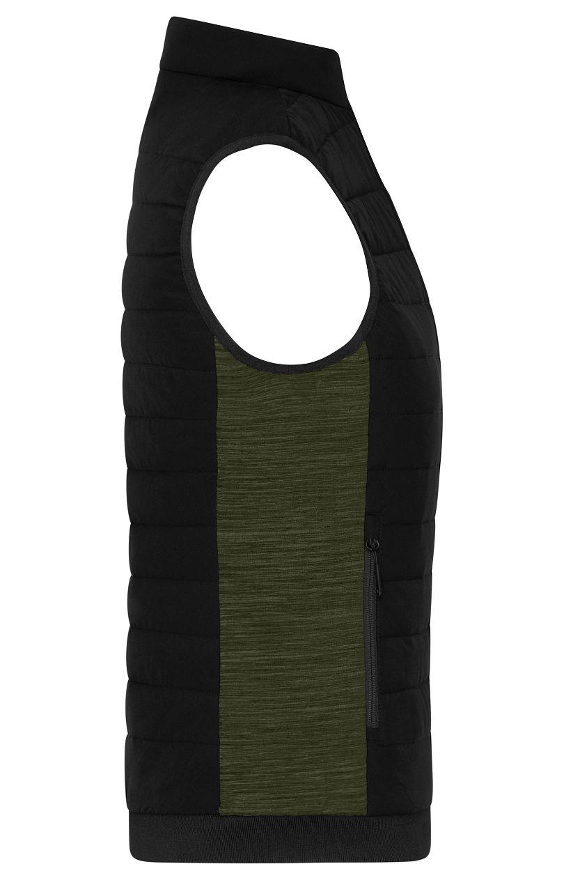 Ladies' Padded Hybrid Vest "JN1863" in Black/Olive-Melange, Größe 4XL - Daiber