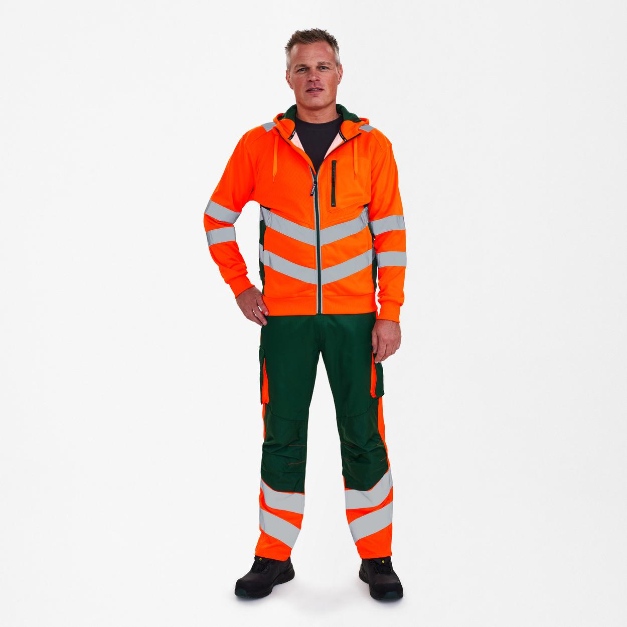 ENGEL Safety Sweatcardigan in Orange/Grün, Größe XS