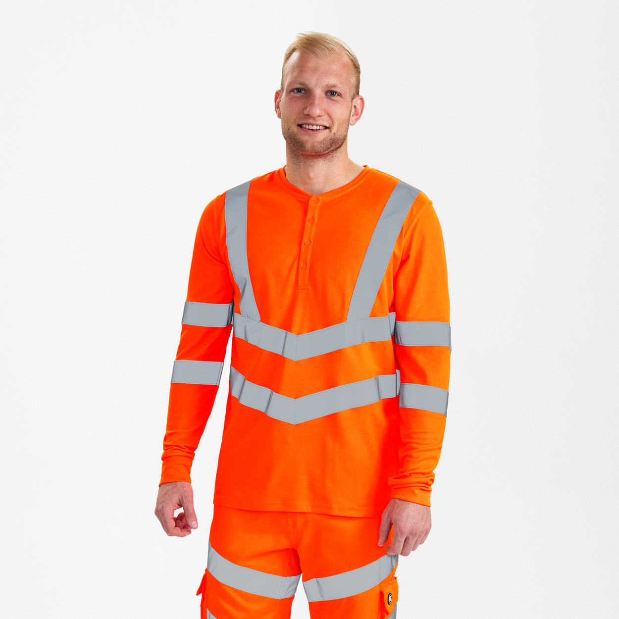 ENGEL Safety Grandad langarm-Shirt in Hi-vis Orange, Größe XS