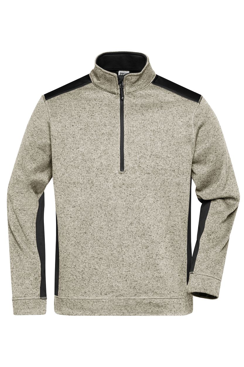 Men's Knitted Workwear Fleece Half-Zip - STRONG - "JN864" in Stone-Melange/Black, Größe 6XL - Daiber