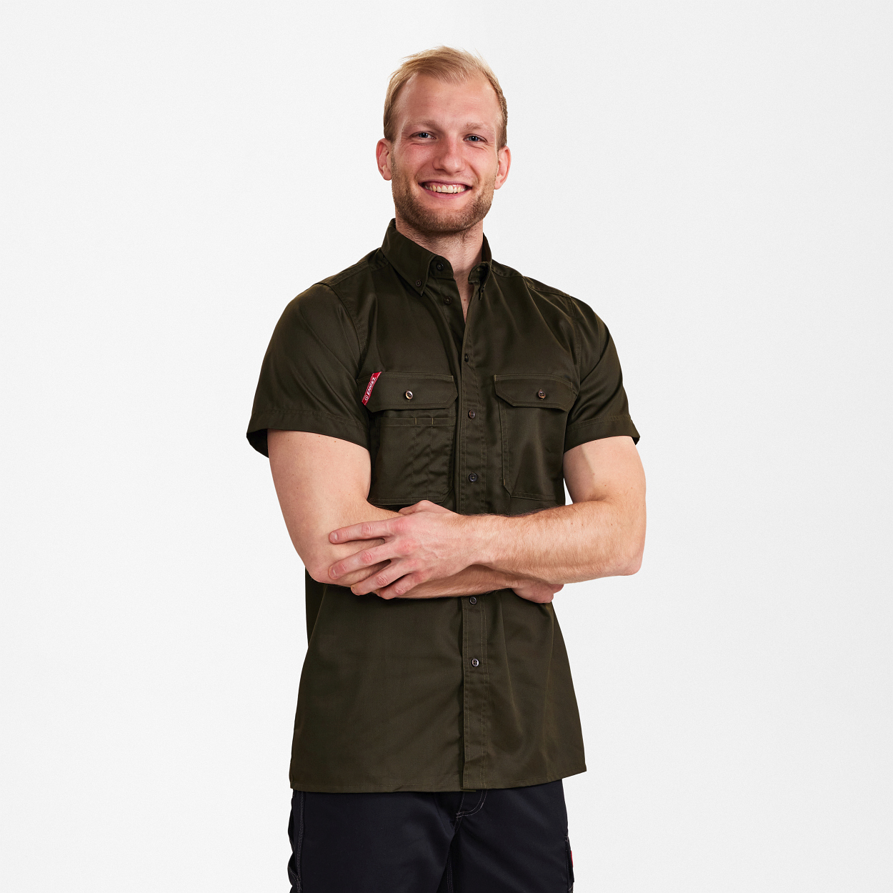 ENGEL Extend kurzärmliges Herrenhemd in Forest Green, Größe 49/50