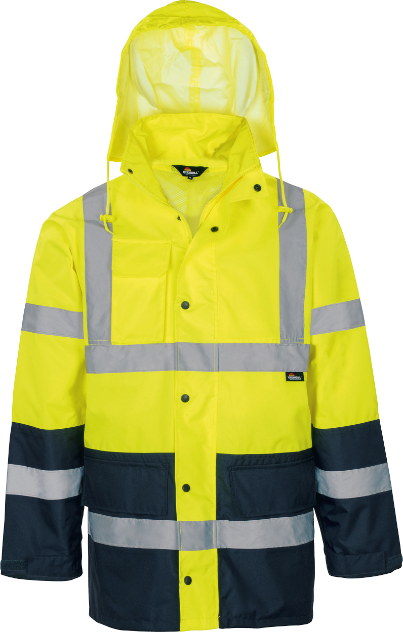 Warnschutz-Kontrast-Regenjacke leuchtgelb-marine in Gr. XXL von Vizwell