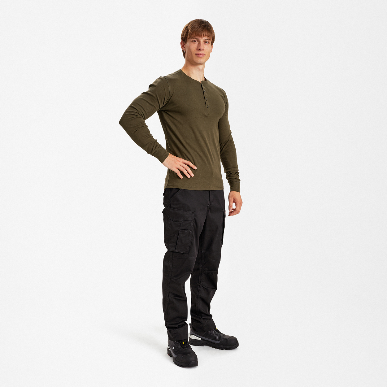 ENGEL Extend Grandad langarm-Shirt in Forest Green, Größe XS