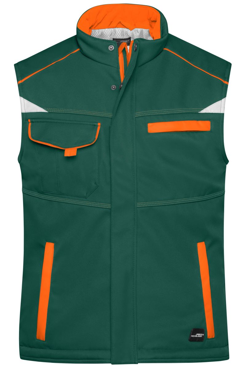 JN854 Workwear Softshell gefütterte Weste - COLOR - in Dark-Green / Orange, Größe XL von James & Nicholson