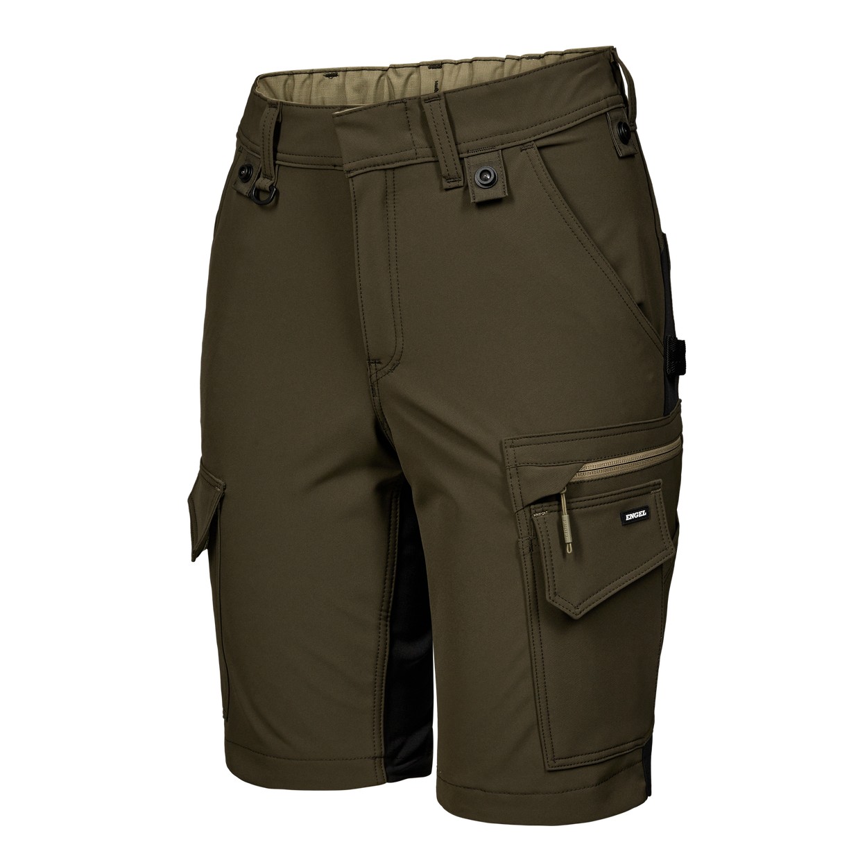 ENGEL Entire Damen Arbeitsshorts mit 4-Wege-Stretch in Forest Green/Schwarz, Größe 48