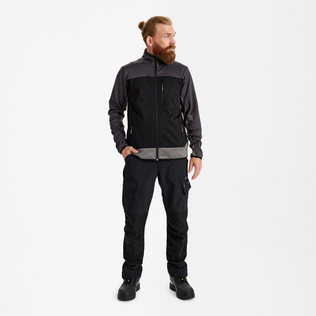 ENGEL Entire Midlayer-Cardigan in Schwarz/Anthrazit Grau, Größe XS