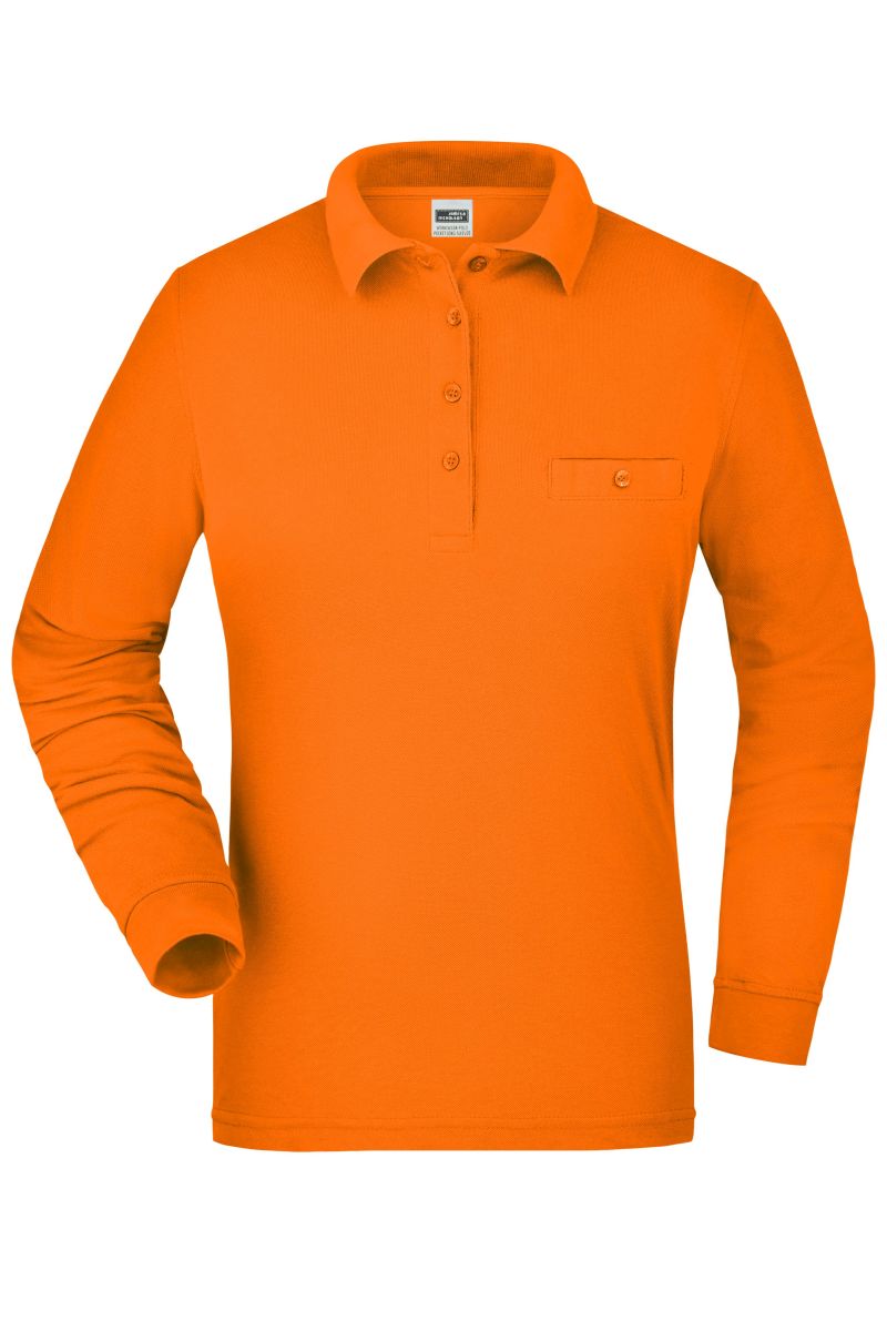 JN865 Damen Workwear Polo Pocket Longsleeve in Orange, Größe 4XL von James & Nicholson JN865 Damen Workwear Polo Pocket Longsleeve in Orange, Größe 4XL von James & Nicholson