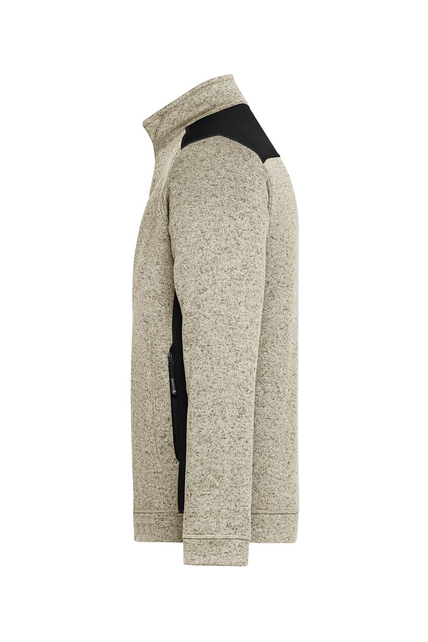 Men's Knitted Workwear Fleece Jacket - STRONG - "JN862" in Stone-Melange/Black, Größe 6XL - Daiber