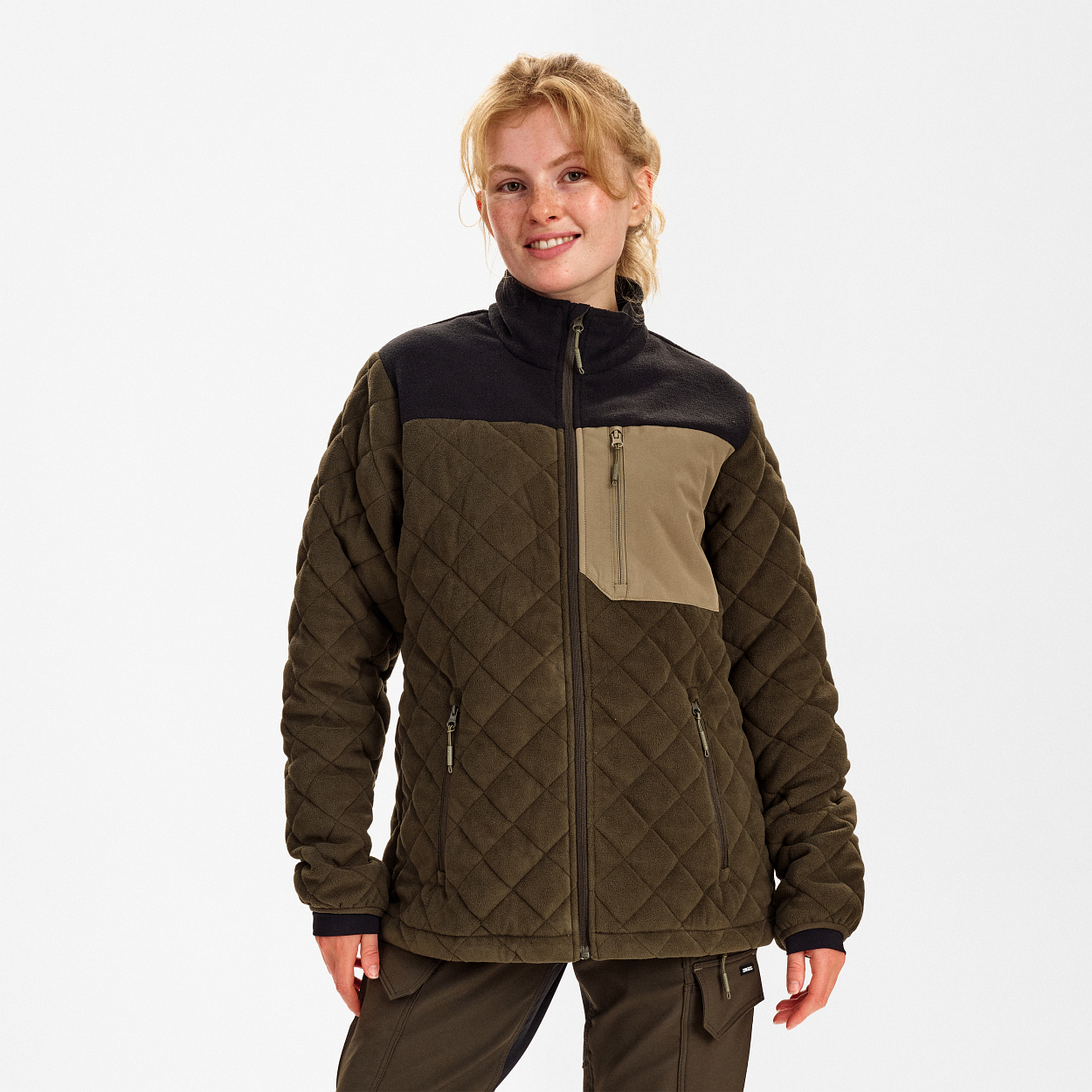 ENGEL Entire Damen Gestepptes-Fleecejacke in Forest Green/Schwarz, Größe XS