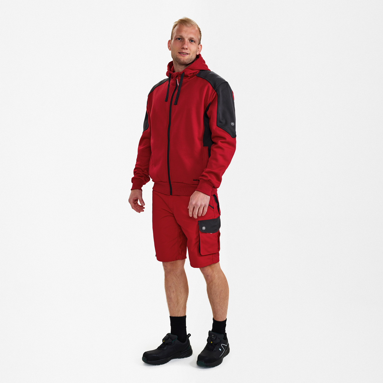 ENGEL Galaxy Sweatcardigan mit Kapuze in Tomato Red/Anthrazit Grau, Größe XS