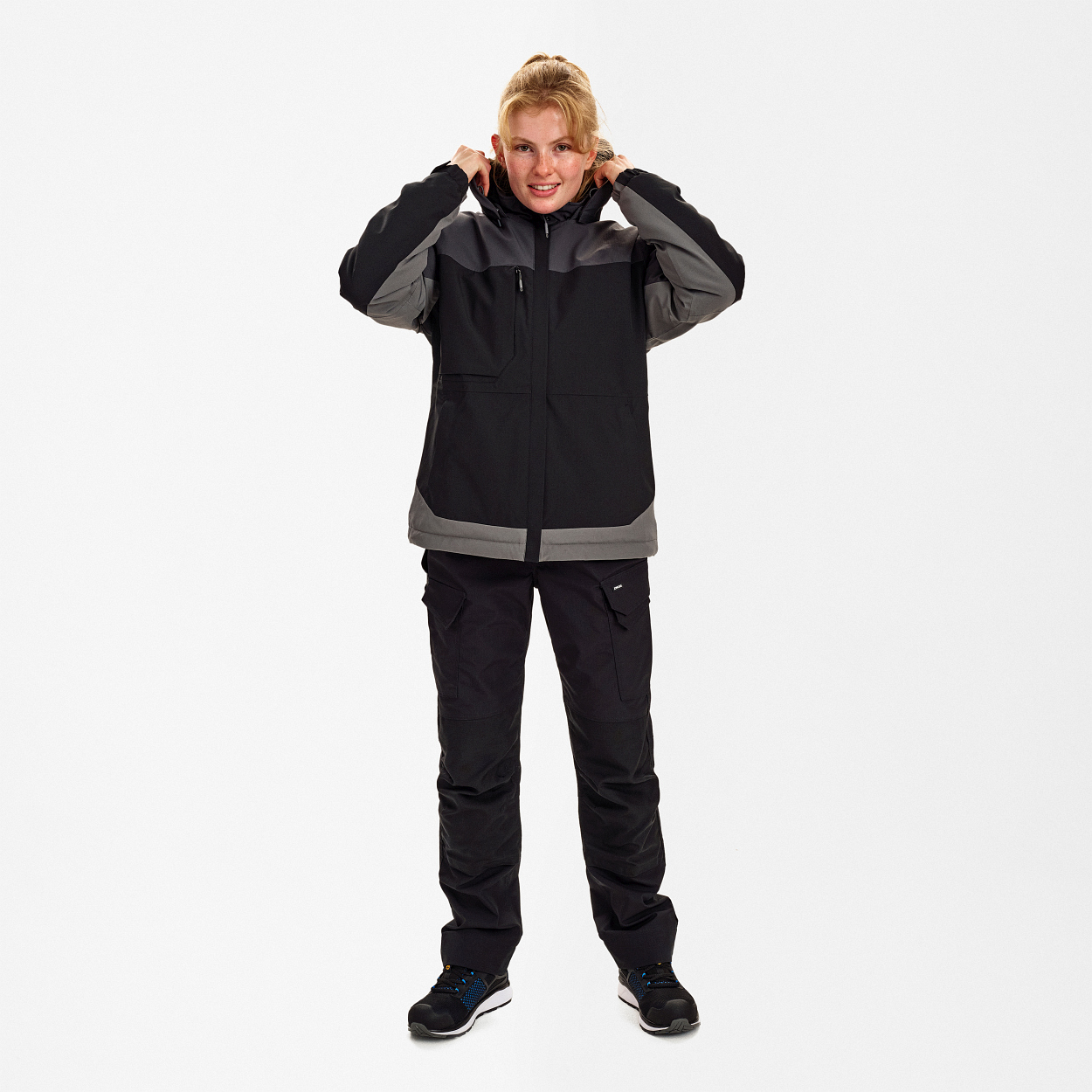 Entire Damen Winterjacke in Schwarz/Anthrazit Grau, Größe XS