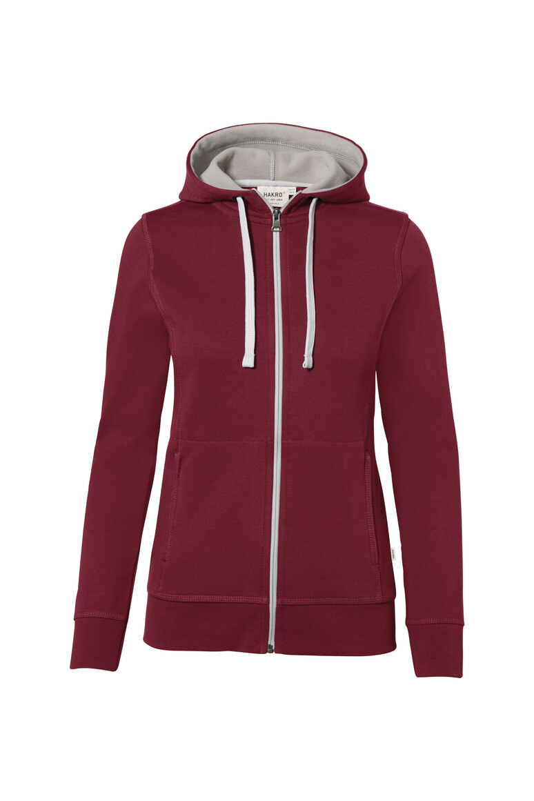 HAKRO 255 Damen Kapuzenjacke Bonded ECO in weinrot/silber, Größe 3XL