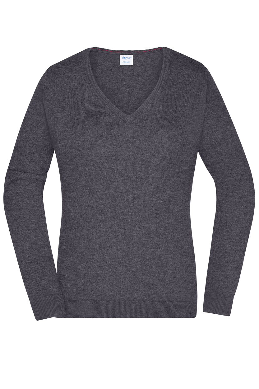 Ladies' V-Neck Pullover "JN658" in Anthracite-Melange, Größe 2XL - Daiber