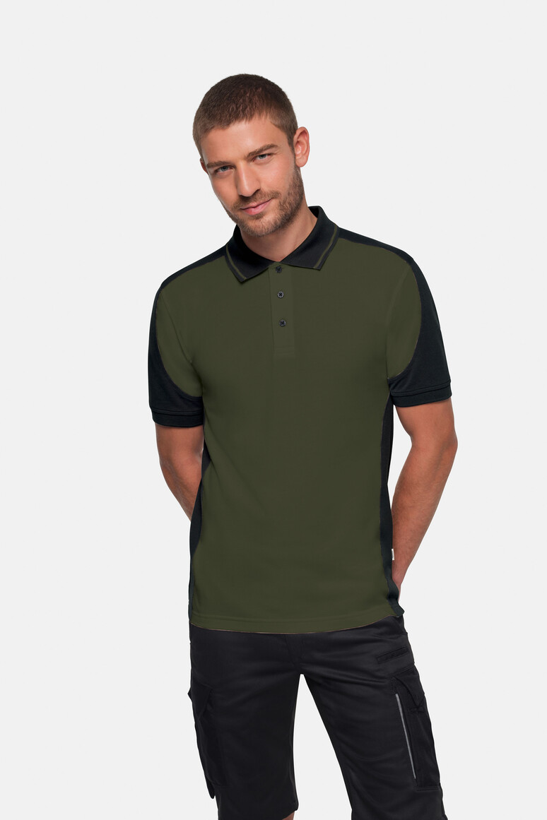 HAKRO 539 Poloshirt Contrast MIKRALINAR® ECO in Olive/Schwarz, Größe 6XL